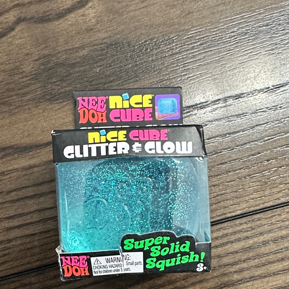 Nee Doh Nice Cube Glitter & Glow Super Solid Squish - Teal Sparkle